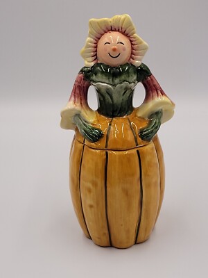 Baum Brothers Pumpkin Canister 80s Anthropomorphic Ceramic Garden Food Storage 