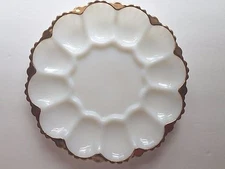 BEAUTIFUL Glass Deviled Egg Dish Trimmed in Gold Color