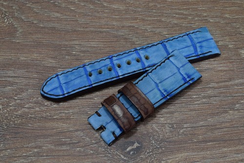 UHRENARMBAND 26 24 22 ECHT ALLIGATOR BELLY BLAU BRAUN MA STRAP FÜR PANERAI ETC - Picture 4 of 9