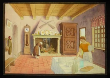 Original drawing circa 1900 Henri Bragard house interior watercolor?