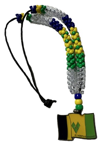 Collar con cuentas bandera de San Vicente y las Granadinas con cuerda de cuero montado a mano - Imagen 1 de 2