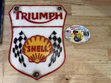 Shell Garage Plaque Sign Triumph Metal Cast Iron Patina HOTROD NASCAR Collector!