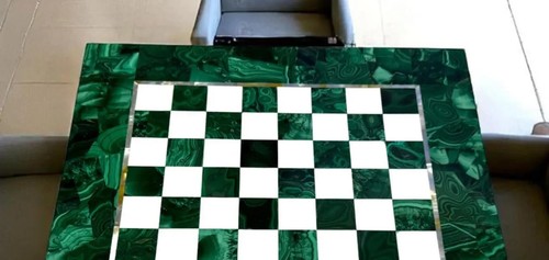 18"x18" Malachite Stone Random Chess Table Top Handmade Chess Board Green Marble - Picture 6 of 14