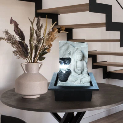 Fontaine de Table D'Intérieur LED Ornementale Bouddha Gris H 25,5 CM - Photo 1/4