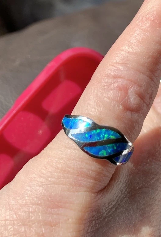 Nuevo oro blanco 18k relleno ópalo azul onda incrustación-talla 5 Foto 4 de 4