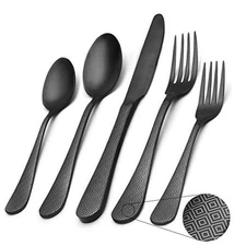Matte Silverware Set , Satin Finish 20-Piece Stainless Steel Flatware Black