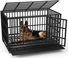 LEMBERI 48 Inch Heavy Duty Indestructible Dog Crate, Escape Proof Double Door Do