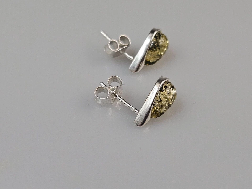 Orecchini ambra verde argento sterling 925 piccoli orecchini ambra - Immagine 2 di 4