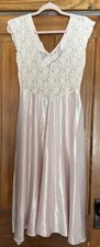 Vintage 80s Cinema Etoile Nightgown Pink Lace Satin Maxi Lingerie Dress Size L