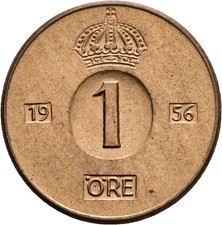 Schweden, Gustav VI. Adolf (1950-1973), 1 &Ouml;re, 1956