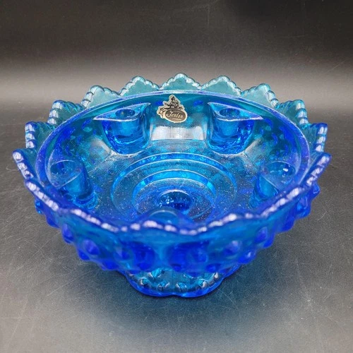 Vintage Fenton Cobalt Blue Hobnail Art Glass 6 Candle Multi Candle Holder Bowl