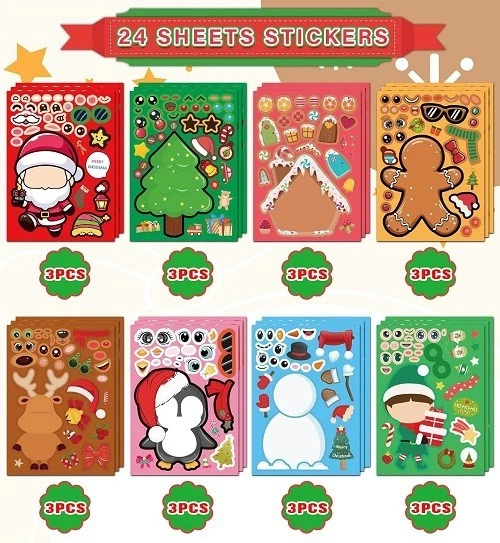 Favores de festa de Natal para crianças, pacote com 24 conjunto de papelaria escolar para meias S... - Imagem 2 de 4