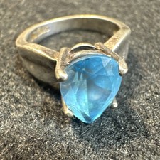 Vintage 925 Sterling Silver Pear Shaped Blue Topaz Band Ring Size 9