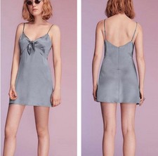 Reformation Aruba Mini Dress Blue 100% silk Slip Bow Tie Front Size 4 Sexy 