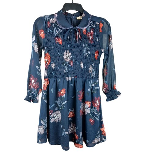 Abercrombie & Fitch Blumen Peter Pan Kragen Langarm Kleid Damen XS Spitze