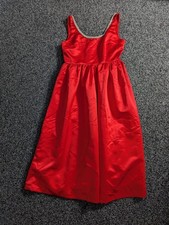 Taffeta Midi Dress Size 8 Red Embellished Diamante Trim Pleated Evening Sample