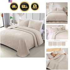 Ultrasonic Full Queen Quilt Bedding Set, Lightweight Brich Beige Bedspreads S...