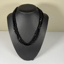 Silpada N1500 3-Strand Necklace Black Glass & Sterling Silver Beads 16-18”