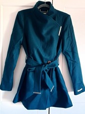 New Ted Baker Rosess in Teal Wool & Cashmere Short Wrap Coat Size UK 8 TB 1