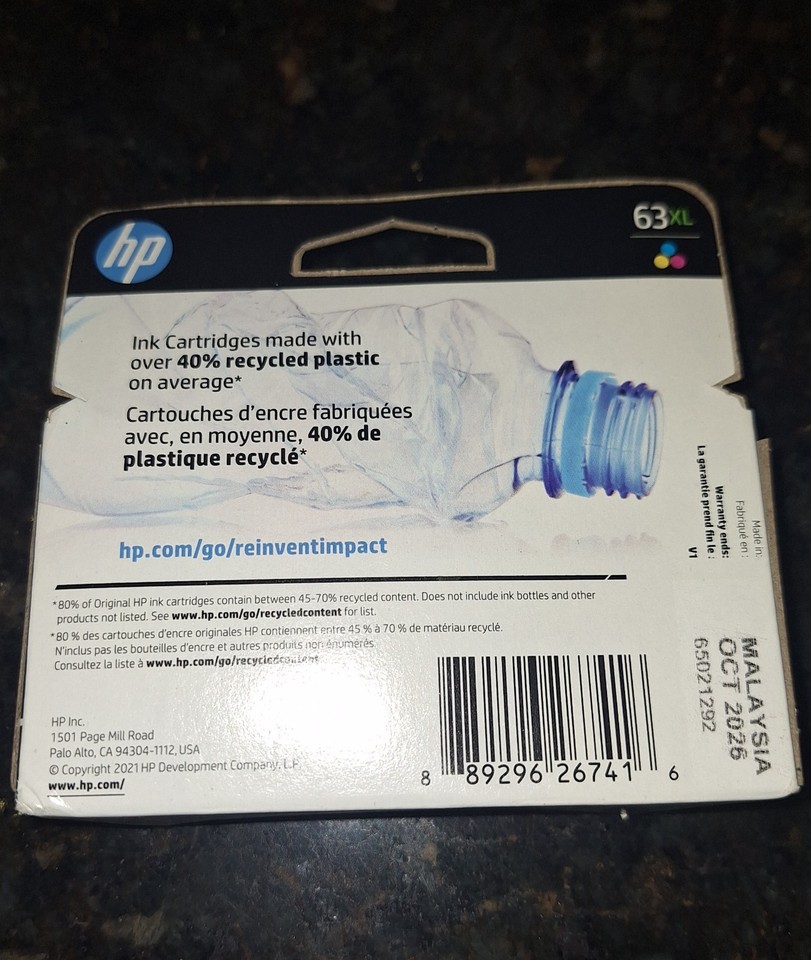 HP 63XL Tri-color Original Ink Cartridge FACTORY SEALED NEW, date 10/ ...