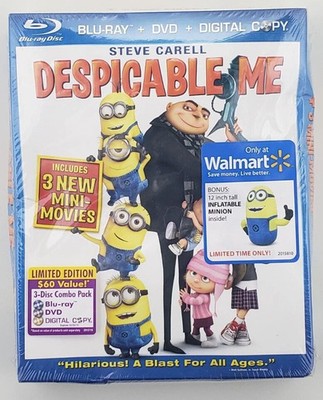 Despicable Me Blu-ray NEW DVD Digital Steve Carell Minions Inflatable, Mini Vids
