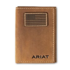 MF Ariat Men  s Distressed Brown USA Flag Patch Trifold Wallet