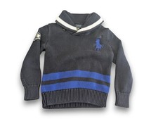 Polo Ralph Lauren Blue Black Knit Pullover Sweater Shawl Big Pony Boys 6