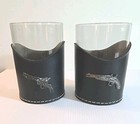 2 GUN  & WHISKEY Rock Tumblers with Metal Gun On Black Leather Sleeves Retro — photo 1