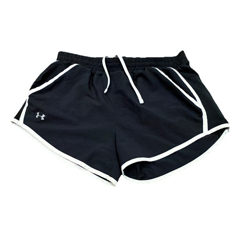 Under Armour HeatGear Girls XL Black/White Trim Running Shorts Drawstring Waist