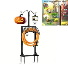 43" Detachable Metal Garden Hose Holder Hanger 4 Spikes + 27.5" Shepherd Hooks