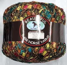 Lot of 2 Balls Dark Horse Yarns BEAUTIFUL #A106 Metallic Ladder Ribbon Yarn