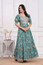 Jaipuri Printed Cotton Anarkali Gown  Floral Long Dress  Ethnic Indian Maxi.