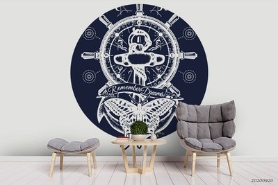 3D Anchor Rudder Butterfly Tattoo Wall Murals Wallpaper Murals Wall Sticker