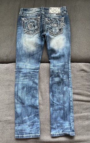 Miss Me Jeans Damen 26 blau distressed Bündchen gerades Bein verzierte Taschen - Bild 2 von 9