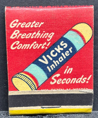 Vintage Vicks Inhaler & Cough Drops Full Unstruck Matchbook