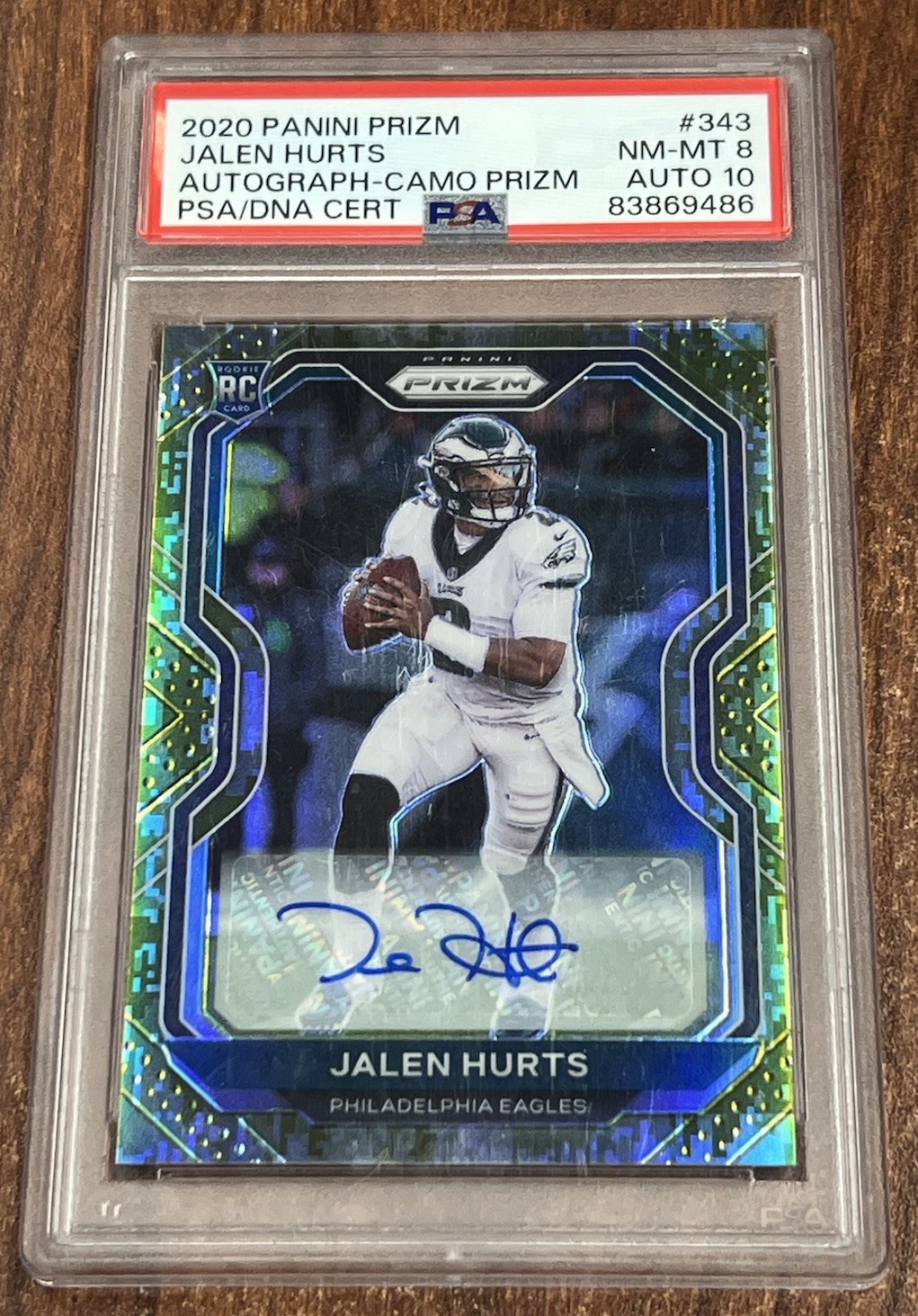 2020 Jalen Hurts Panini Prizm Camo #343 /25 Auto RC Rookie PSA 8 NM-MT Eagles