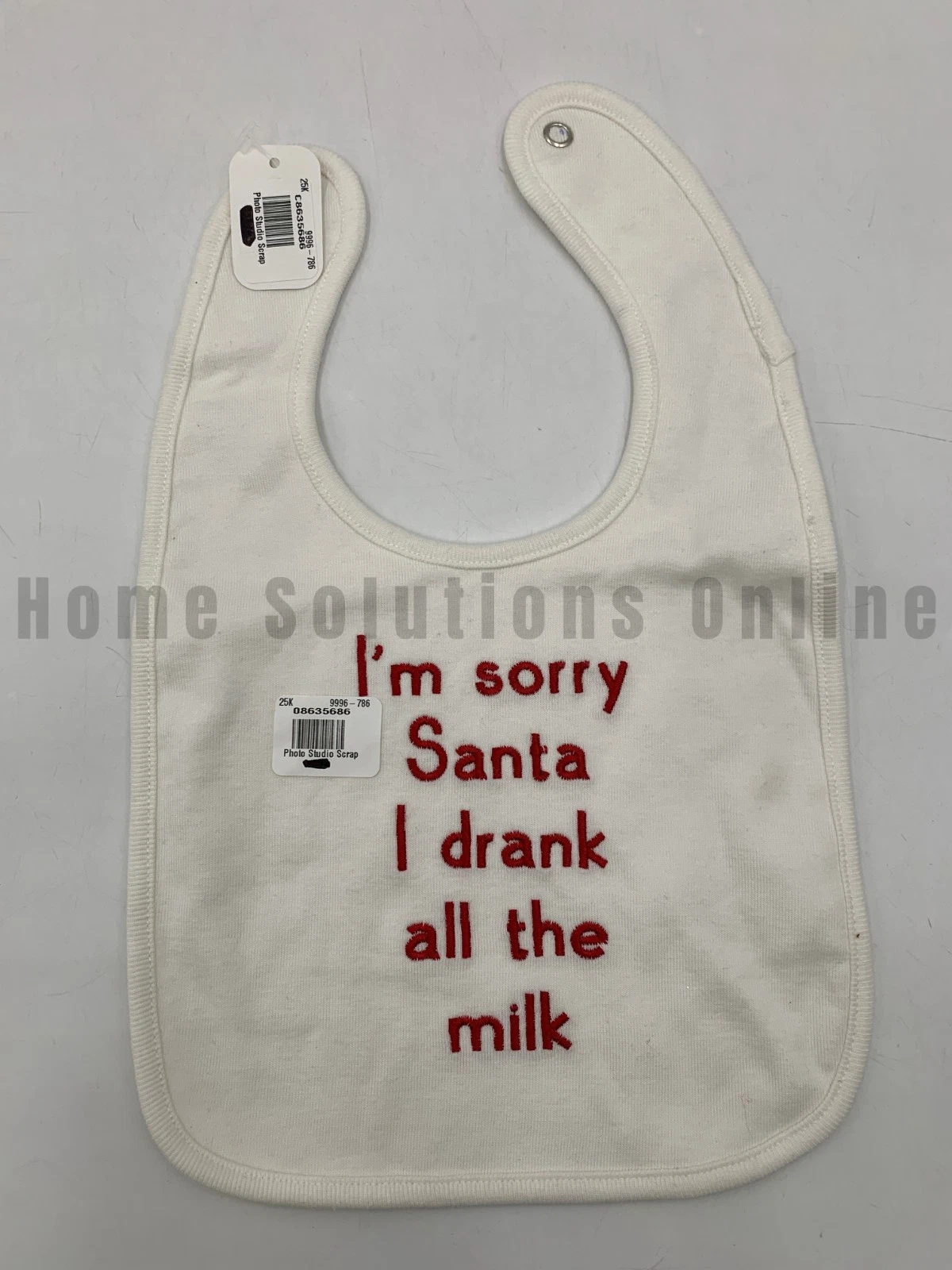 Pottery Barn Kids I'm Sorry Santa, I Drank All The Milk Bib White #J5221 PS