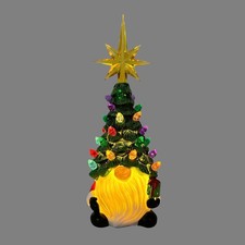 8" Ceramic Gnome Christmas Tree with Multicolored Lights for Christmas Decoratio