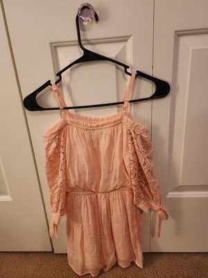Amy Byer Peach Girls Romper Long Sleeve S (7-8) Casual Crew Neck Elastic Waist