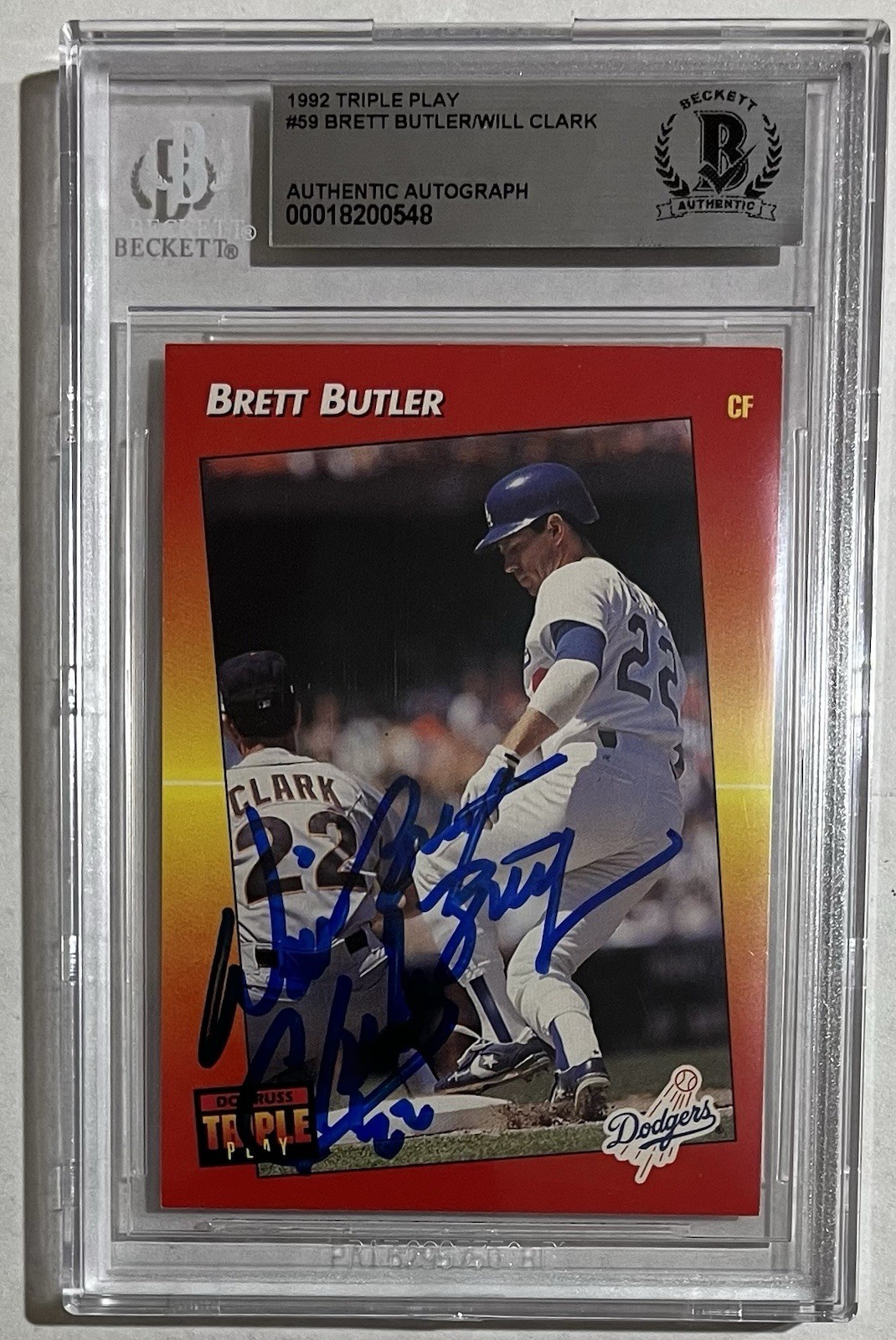 WILL CLARK + BRETT BUTLER Signed 1992 Triple Play Autograph BAS Certified AUTO