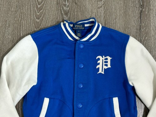 Polo Ralph Lauren Varsity Jacket Boys 6 Blue White Letterman Snap Cotton - Picture 3 of 8