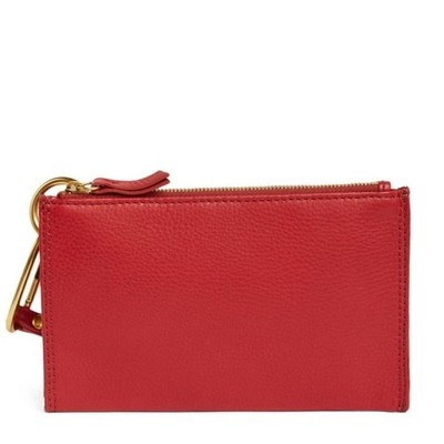HOBO GO Tour Leather Zip Pouch Bag, Wristlet, with Lanyard, Red/Gold, NWT