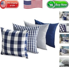 Versatile 20x20 Navy Blue Buffalo Plaid Outdoor Throw Pillow Covers - Set of 4