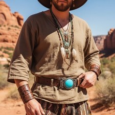 NEW Men Western Fashion Belt Buckle Silver Metal Big Turquoise Blue Bead Cowboys