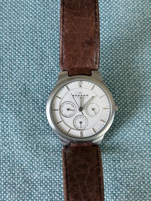 Skagen 331LSL1 Men's Quartz Day/Date 30m Silver Dial SS Brown Leather