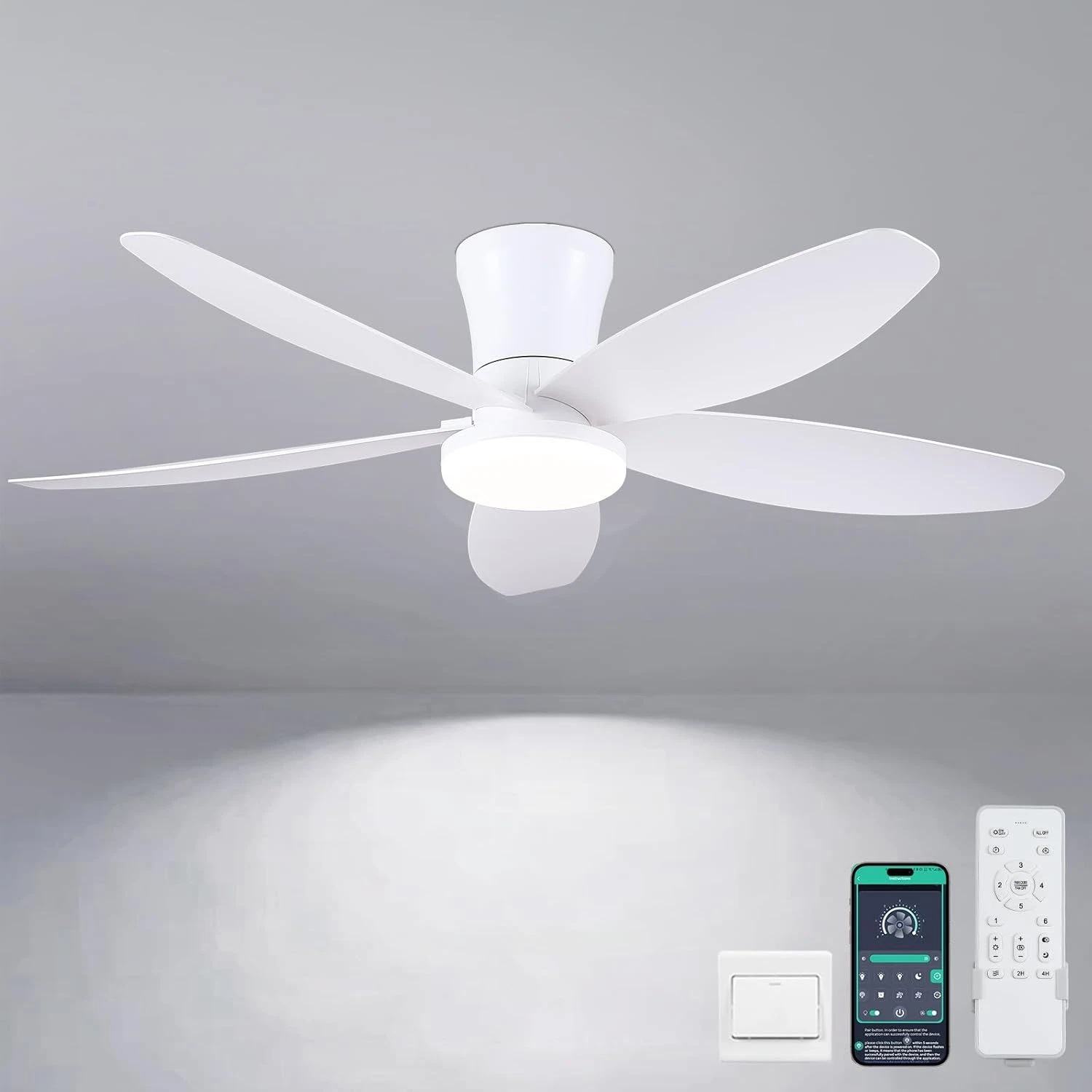 42" Ceiling Fans with Lights-Low Profile Ceiling Fan with Light and Remote/APP C