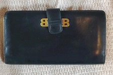 Bally Vtg Black Leather Kisslock Bifold Walle...