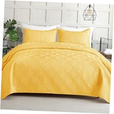 Elegant Extra Soft Quilt King Size, 3-Piece Lightweight King 96"x104" Yellow