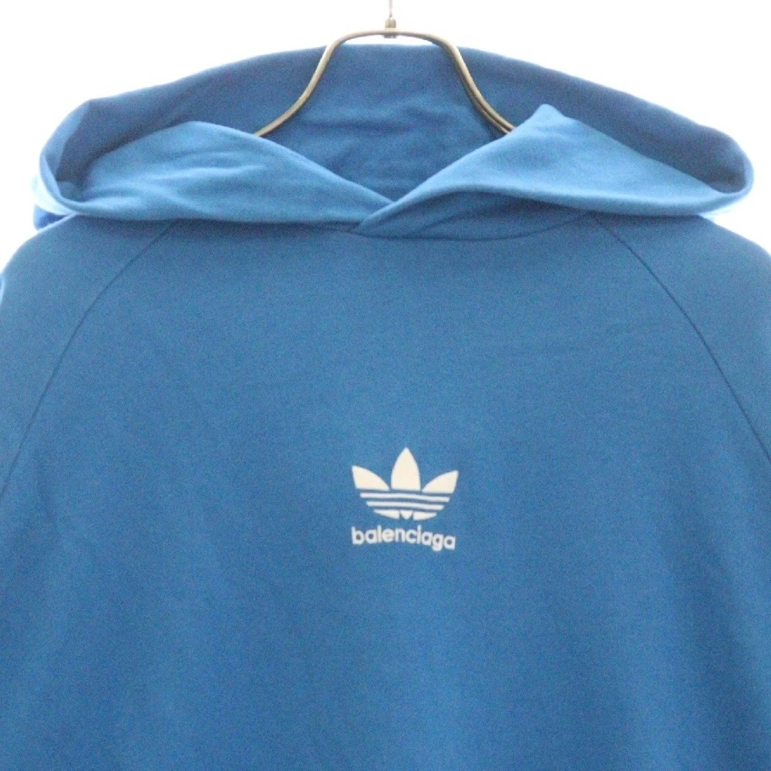 Felpa con cappuccio BALENCIAGA 22aw x adidas vestibilità grande logo pullover blu 729322 TNVN2 usata 9