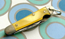 antique Mother of Pearl PEN KNIFE miniature pocket fob victorian silver gold vtg